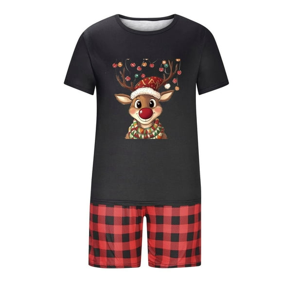 RXMEKW Christmas Pajama Set for Men Short-Sleeve Pullover and Shorts with Holiday Print Father Style Matching Family Outfit