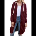 thumbnail image 2 of Sudadera con Capucha y Cremallera para Mujer, Chaqueta Informal de Larga para Otoño, Chaquetas Largas de Otoño con Bolsillos, Túnica Vino Tinto M, 2 of 9