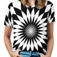 thumbnail image 2 of Summer Checked Mandala T Shirts Black and White Mandalas Flower Simple T-Shirt Women Short Sleeve Hip Hop Oversized Tees, 2 of 5