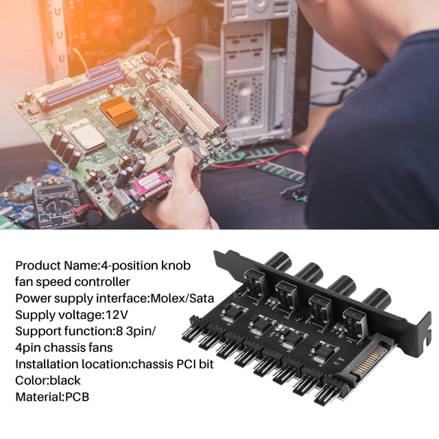 Pc 8 Channels Fan Hub 4 Knob Cooling Fan Speed Controller For Cpu Case Hdd Vga Pwm Fan Pci Bracket Power By 12V Fan Control
