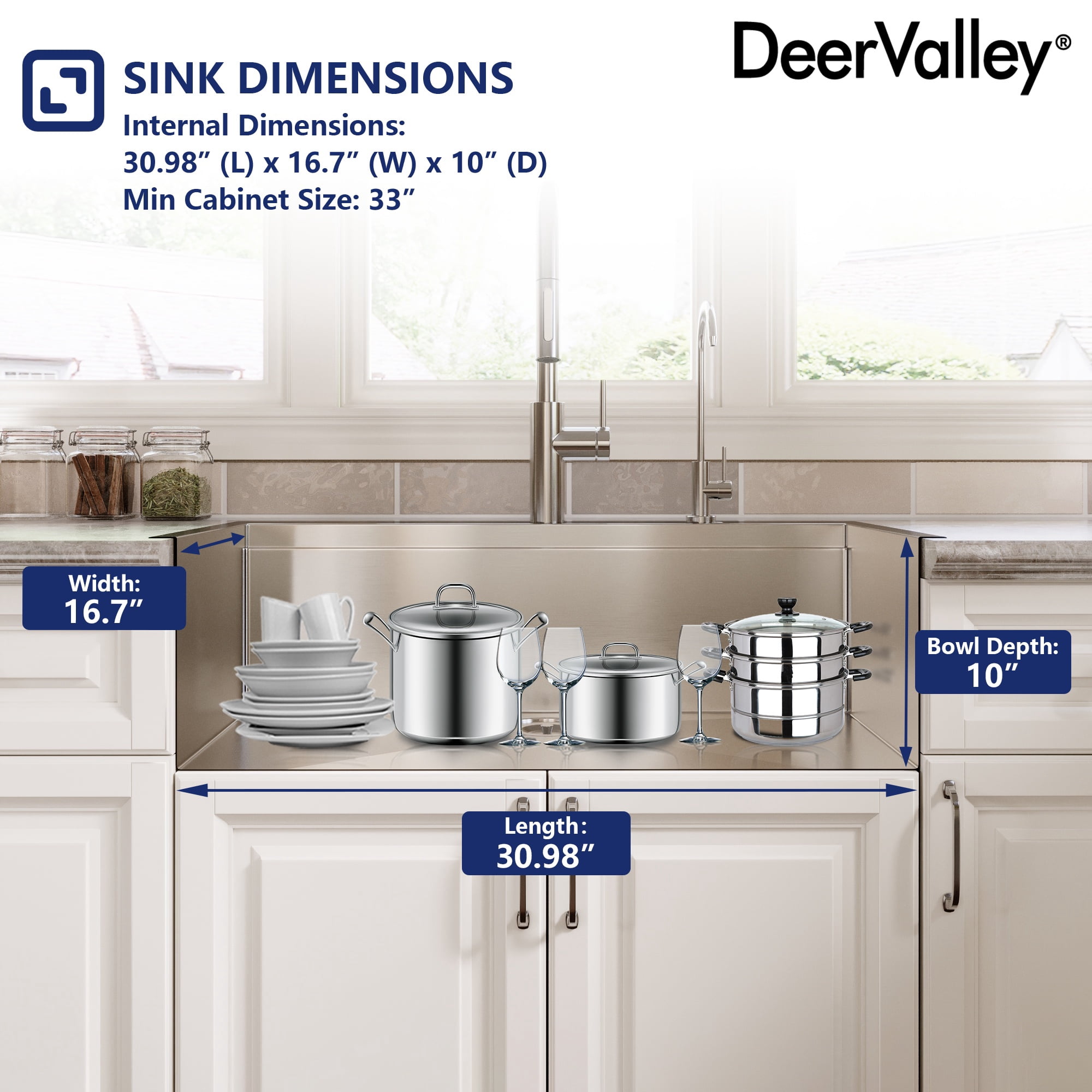 33 in. Rectangular Single Bowl Farmhouse Apron Workstation Kitchen Sink in Silver Grey Stainless Steel with Accessories