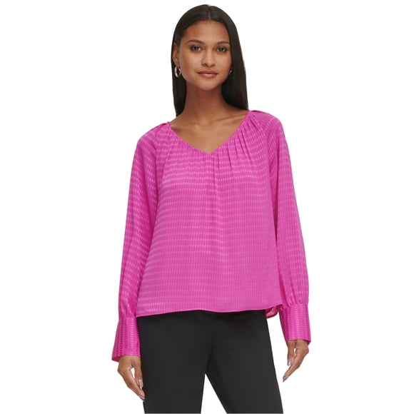 Calvin Klein Womens Textured Peasant Blouse, shockingpink, XS