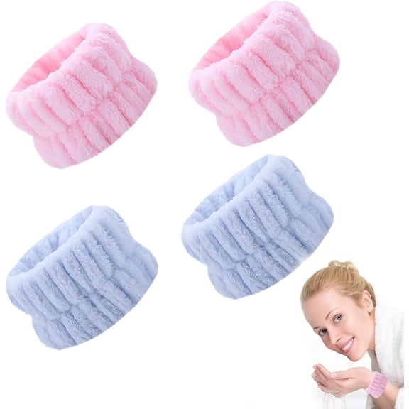 4-Piece Wrist Bands For Face Washing, Women & Girls, Pink & Blue, Size 5*4*1
