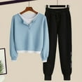 thumbnail image 2 of 2 Piece Crop Top Outfits for Women with Drawstring Elastic Waist Pant Sets Henley Neck Plain Sweatshirt Loungewear (Medium, Light Blue 01), 2 of 6