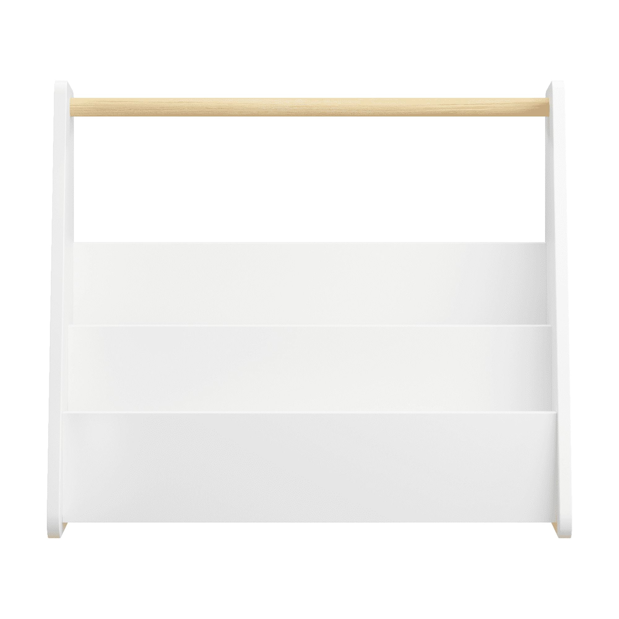 Wooden Handle Bookshelf, 2-Tier Front-Facing Toddler Bookcase Rack, Portable Book Storage Display Organizer for Playroom Nursery Classroom, White