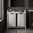 thumbnail image 6 of Nordic Hygge 2-Bag Laundry Sorter with Storage Shelf, Cream White and Cloud White, 6 of 7