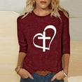 thumbnail image 2 of WREESH Womens Summer T-Shirts Fashion Loose Print Shirt 3/4 Sleeves Blouse Round Neck Casual Tops Wine, 2 of 5