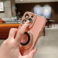 thumbnail image 6 of for iPhone 15 Ring Stand Case with Camera Lens Protector, Electroplated Edge Cute Heart Love Pattern Rugged Bracket Shockproof Protective Phone Cover for iPhone 15, Pink, 6 of 11