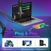 Aveek Gaming Microphone for PC,USB Podcast Microphone with Boom Arm,Mute,Headset Monitoring & Noise Cancelling,Condenser Mic for Streaming,Podcast,Discord,Youtube