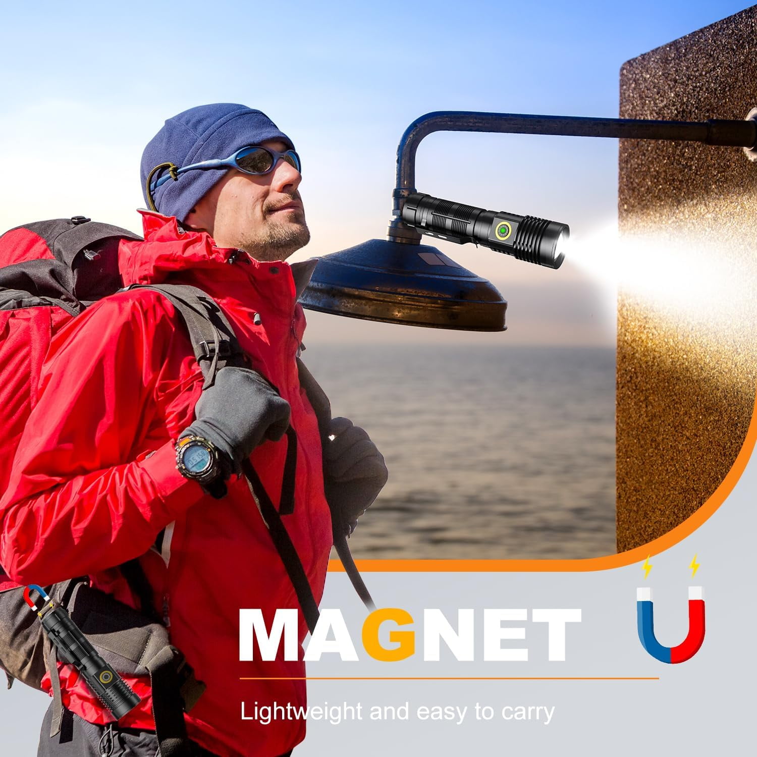Rechargeable Flashlights，USB Zoomable 5Modes Spotlight Flashlight for Hiking, Camping