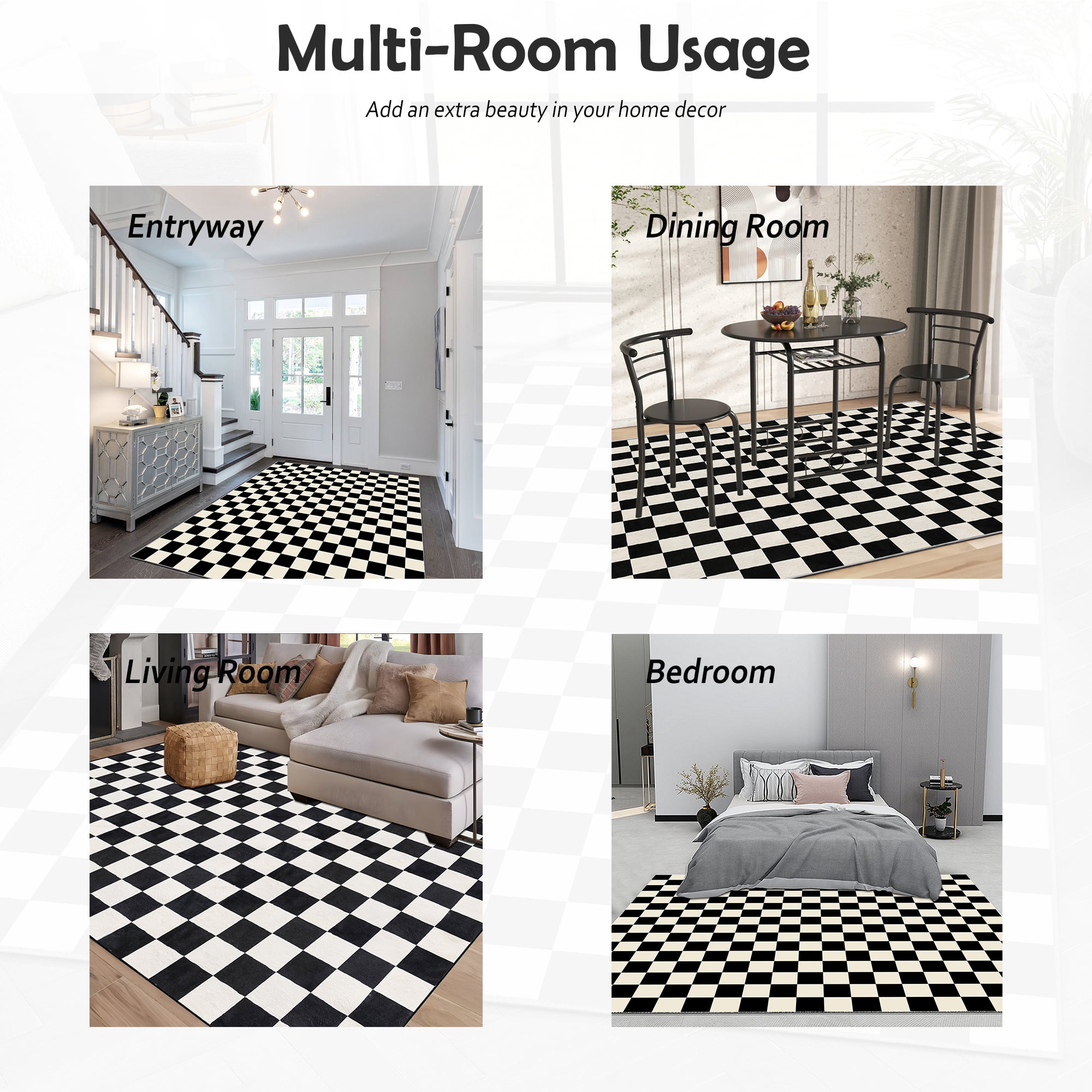 Artnice 5x7 Checkered Rug, Black and White Rugs for Living Room, Washable Area Rugs Non Slip Soft Carpets Floor Mats for Home Decor