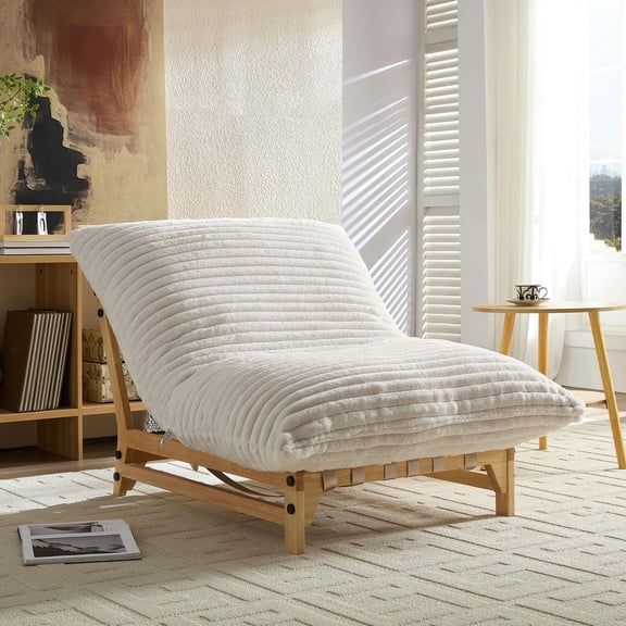 Modern Armless Accent Chair - Soft Corduroy Lounge Sofa for Living Room & Bedroom, Ergonomic Backrest, Single Seat, Off-White, Easy Assembly