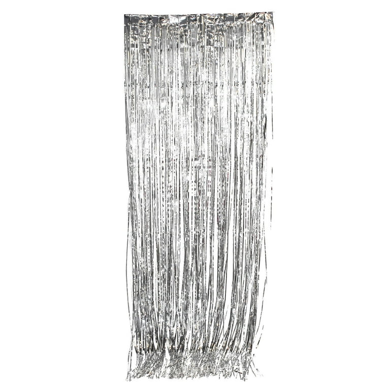 4pk Silver Metallic Fringe Curtain Party Foil Tinsel Room Decor 3' x8'  Wholesale