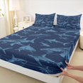 thumbnail image 4 of Castle Fairy Sketch Shark Tile Bed Sheets 4-Piece,Line Shark Navy Dark Blue Seamless Print Full Size Sheets,Navy Blue,1 Fitted Sheet,1 Flat Sheet and 2 Pillowcases, 4 of 6