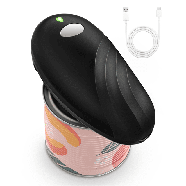 Rechargeable Electric Can Opener for Seniors, One-Touch Automatic Can Openers Smooth Edge for Kitchen,1 * Electric can opener 1 * USB-C charging cable 1 * English instruction manual,Black