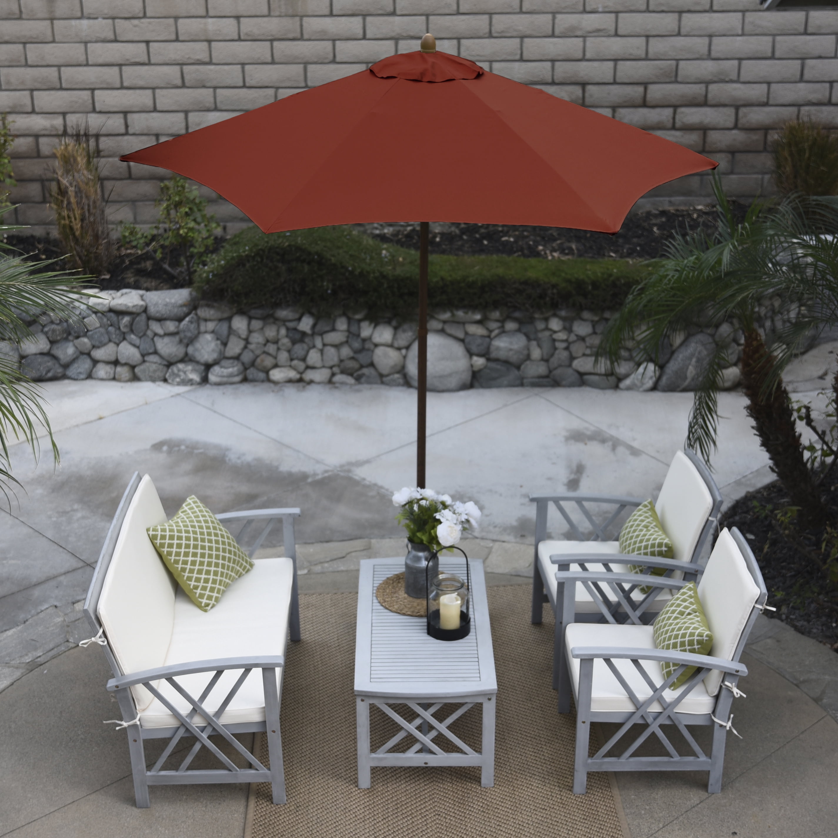 Astella 90" Brick Solid Print Hexagon Market Patio Umbrella