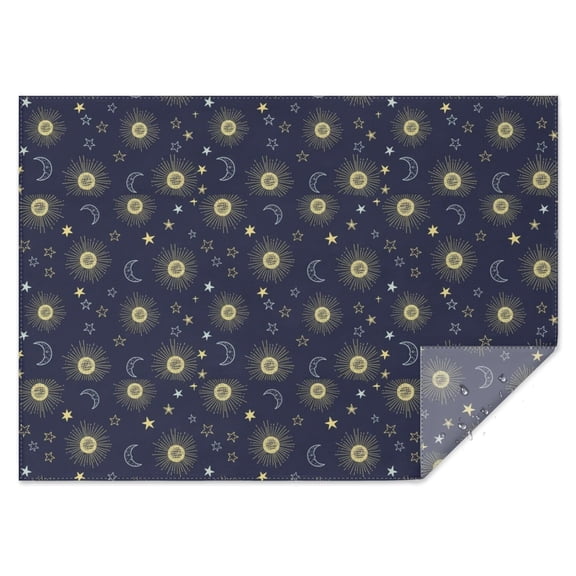 Dark Blue Sun Moon Star Pattern Rectangle Tablecloth 60"x84",Waterproof Polyester Rectangle Table Cloth, Wipeable Spillproof Polyester Tablecloth for Dining, Camping, Indoor and Outdoor