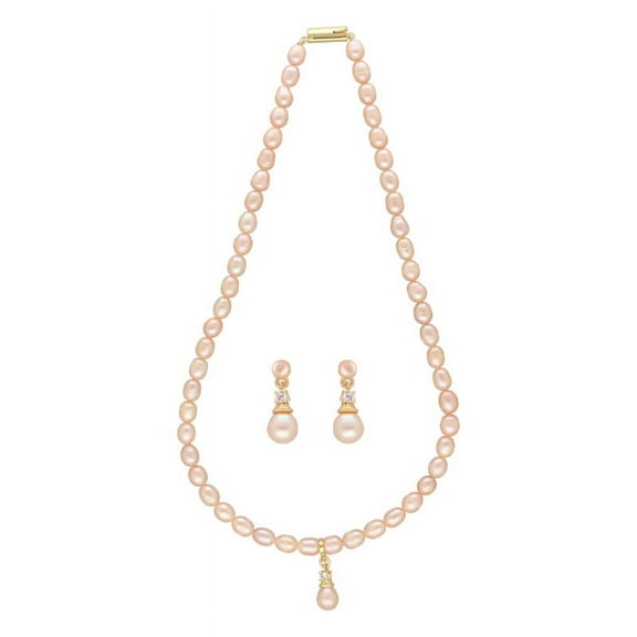 Freshwater Pinkish Ovel Pearl Necklace Set For Women