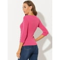 thumbnail image 4 of INSPIRE CHIC Women's V Neck 3/4 Sleeves Solid Knitted Buttons Decor Ruched Top Small Hot Pink, 4 of 5