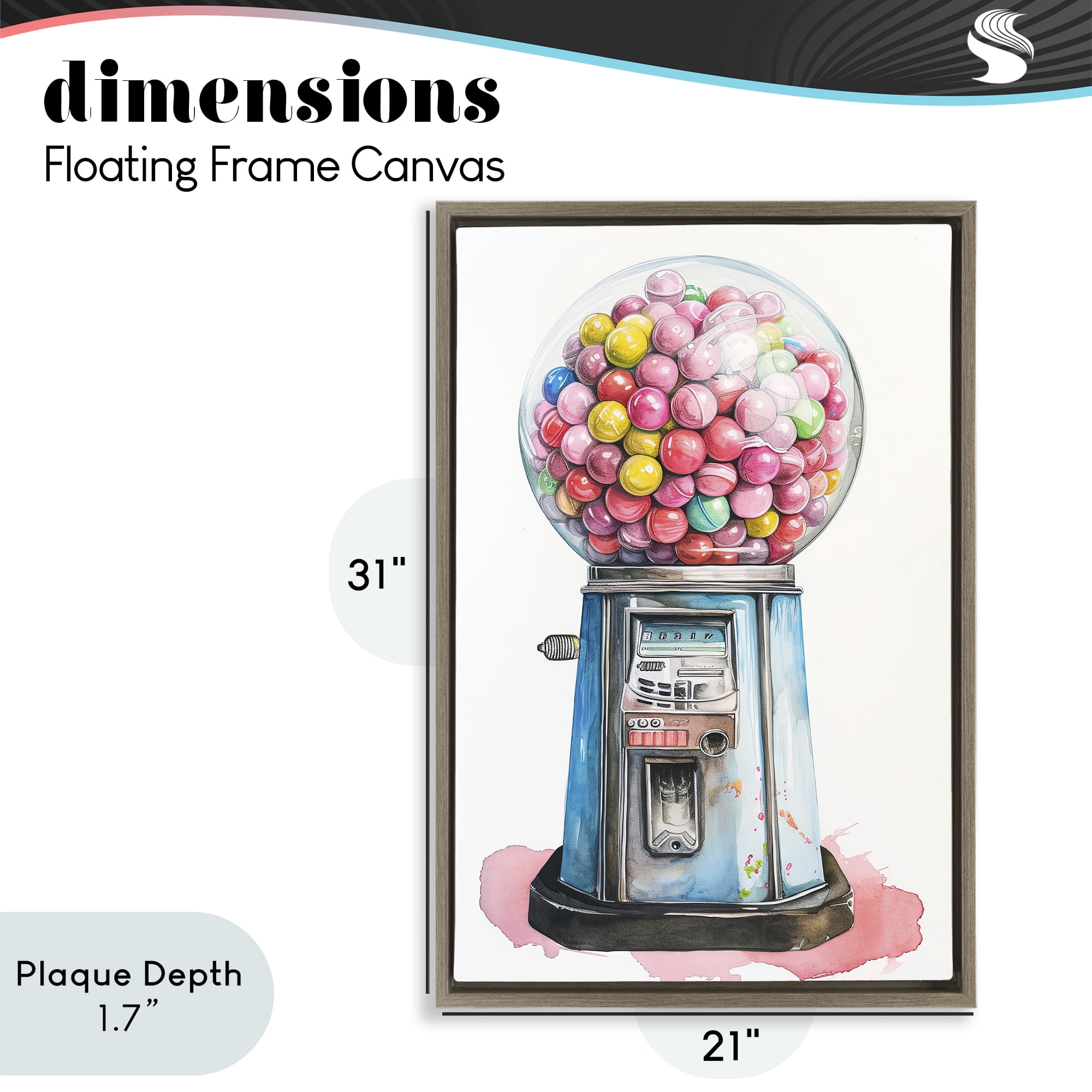 Stupell Industries Retro Gumball Machine Brown Framed Floater Canvas Wall Art, design by Ray Powers
