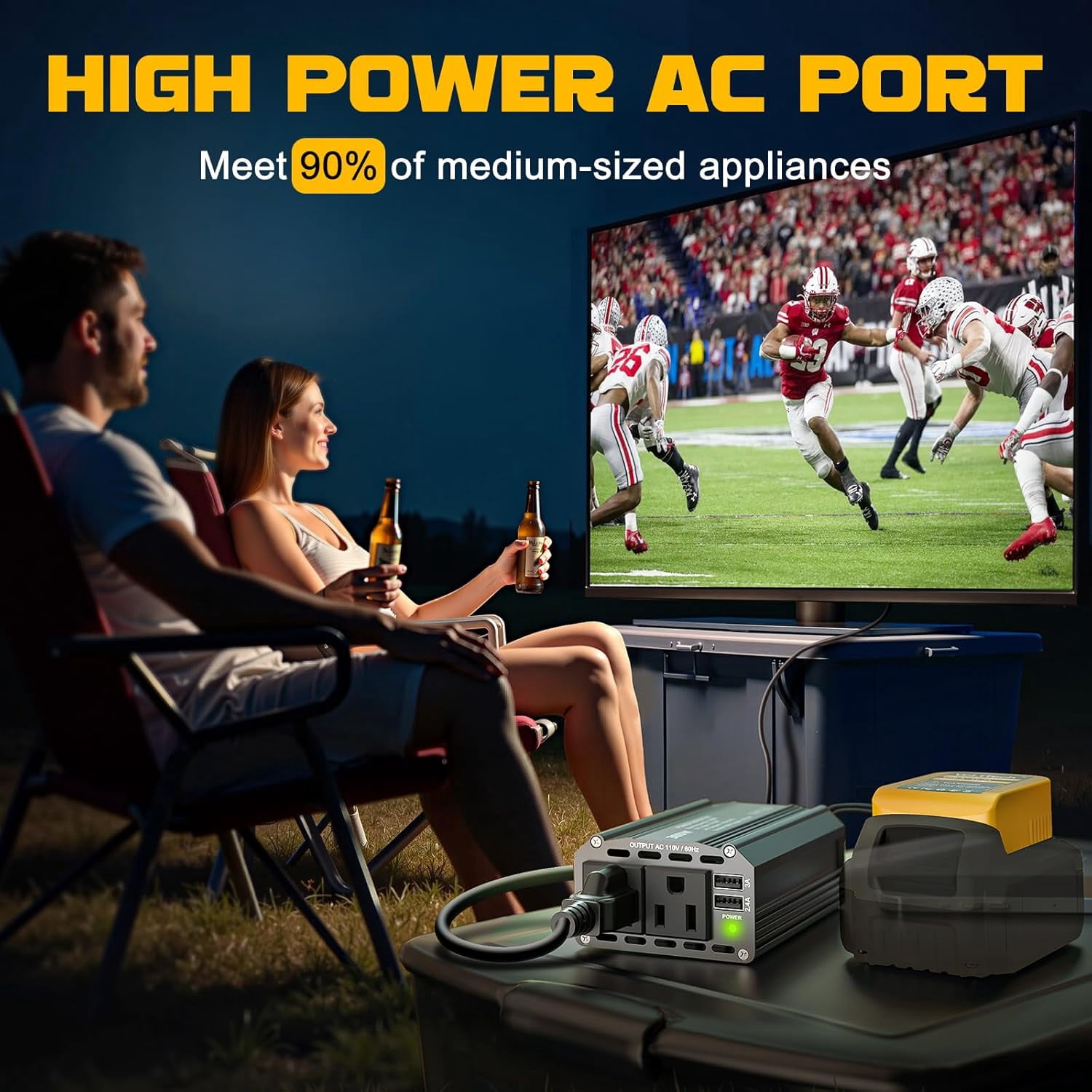 Power Inverter Compatible with De*walt 20V Battery,300W Portable Outdoor Battery Converter with 3USB 1Type C&2AC Outlets, for Camping, RV, and Emergency Power