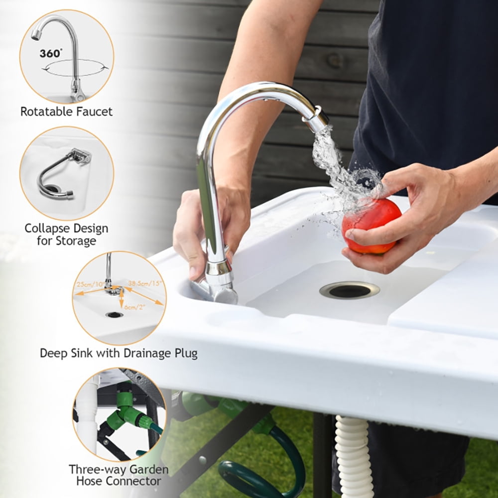 Aimee Lii Folding Cleaning Sink Faucet Cutting Camping Table with Sprayer, Outdoor Picnic Camping Equipment