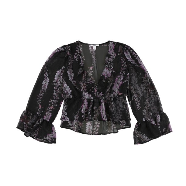 bar III Blusa floral para mujer, negro, extra pequeña