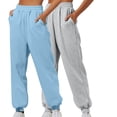 thumbnail image 2 of 2pcs Women's Fleece Lined Joggers High Waisted Water Resistant Thermal Hiking Pants Cold Weather Sweatpants with Pockets Gray L, 2 of 6