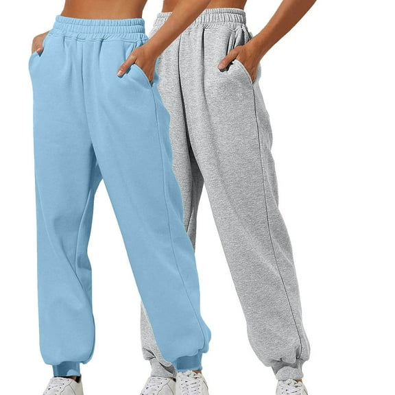 Rciityk 2PC Plus Size Jogger Sweatpants for Women Winter Fashion Fleece Lounges Bound Ankle Trousers Baggy High Elastic Waisted Workout Athletic Pants with Pockets