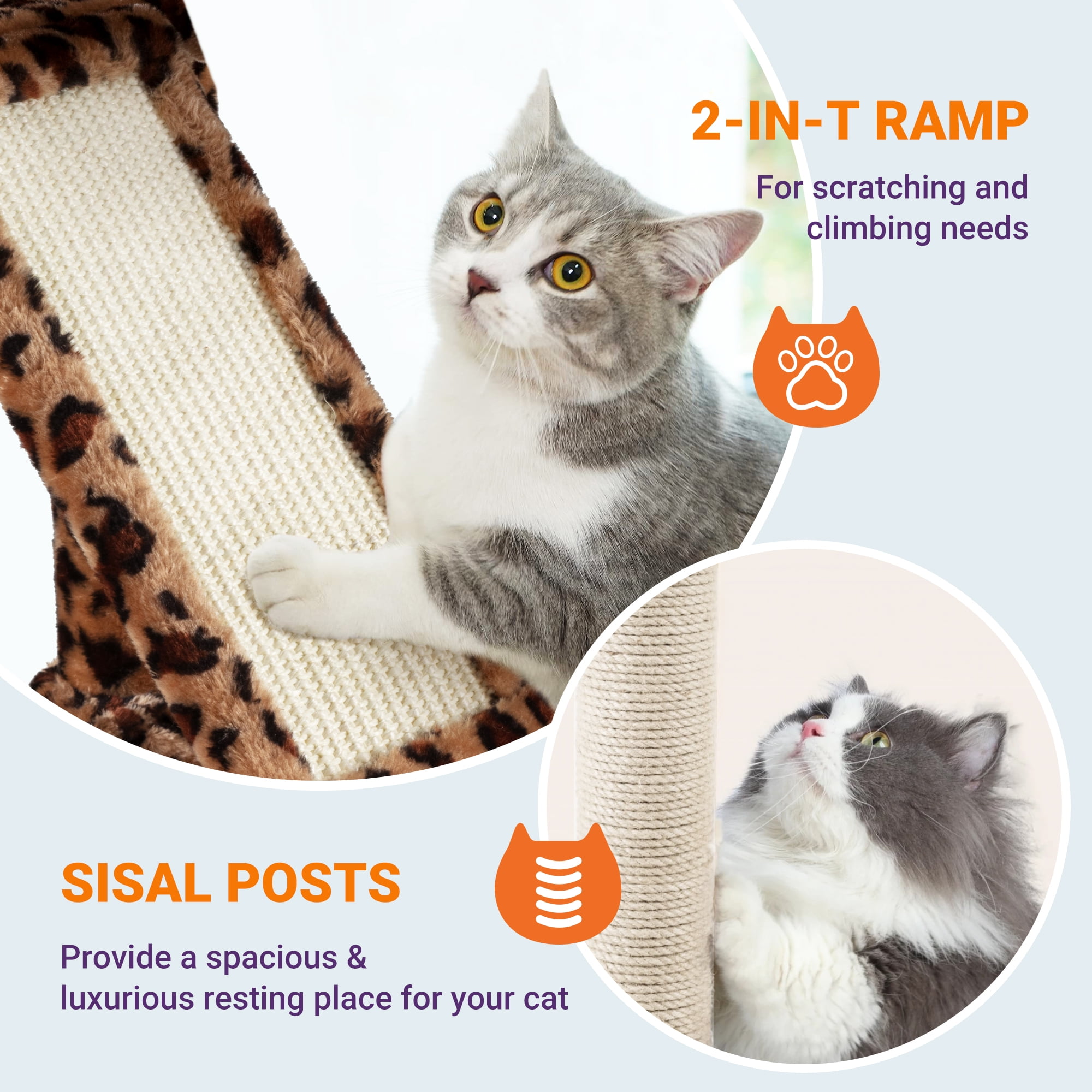 Allewie 81 Inches Multi-Level Tall Cat Tree for Large Cat, Cat Climbing Tree with Cat Condo and Hammock, Scratching Post, Wide Base, Leopard Print