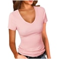 thumbnail image 2 of WXLWZYWL Going out Tops for Women Short Sleeve T Shirts V Neck Casual Stretchy Tees Slim Fitted Summer Tops, 2 of 6