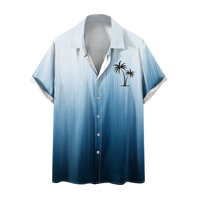 Mens Manga Corta Botón Abajo Camisas Botones Casuales Imprimir Blusa Turndown, Camisa de Poliéster para la Fiesta, los Negocios Y el Uso Casual Diario