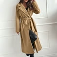 thumbnail image 5 of BSDJILFG Long Jackets for Women Long Trench Coats Fleece Lined Cardigan Dressy Belted Formal Casual Suit Jacket Notched Collar Warm Fuzzy Outerwear Jackets, 5 of 9