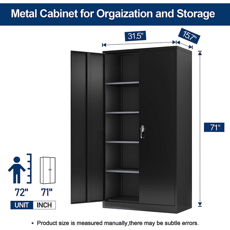 SUXXAN Metal Wardrobe Cabinet, Tall Storage Cabinet with Doors and Shelves,  Steel Locker Cabinet with Hanging Rod and Adjustable Shelves, Home Office