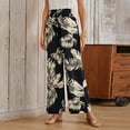 thumbnail image 5 of Mlqidk Lightweight Summer Pants Women Flowy Loose High Waist Pant DrawstringWide Leg Palazzo Pants Summer Bohemian Floral Print Trouser with Pockets Black L, 5 of 5