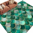 thumbnail image 2 of Retro Washable Living Room Rugs 5'x8', Bohemian Style Green Wavy Lines Ocean Low Pile Throw Large Area Rug Non-Slip Sturdy Edge Binding Carpet for Living Room Kitchen Office, 2 of 9