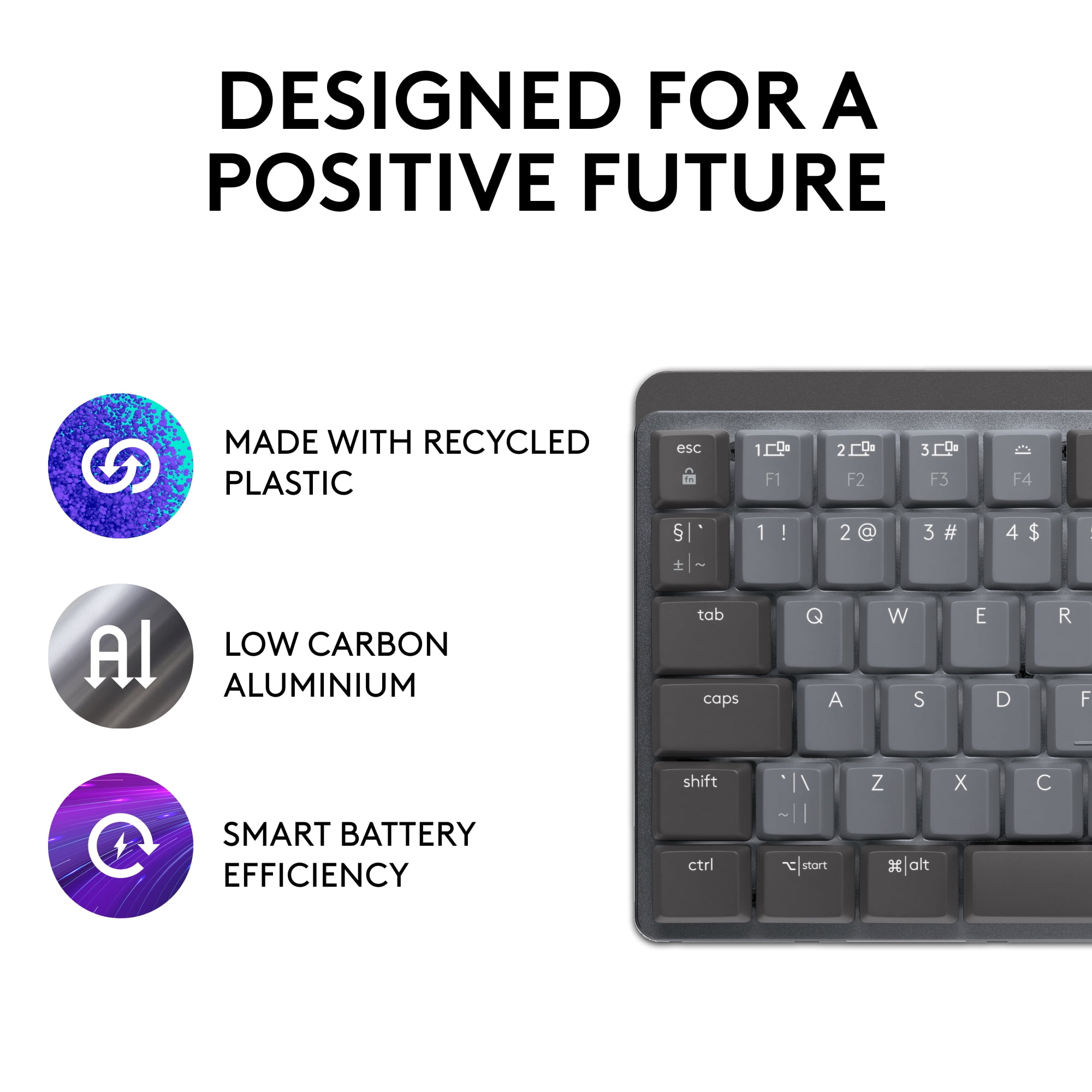 Logitech MX Mechanical Mini Wireless Illuminated Keyboard, Clicky Switches, Backlit, Bluetooth, USB-C, macOS, Windows, Linux, iOS, Android, Graphite