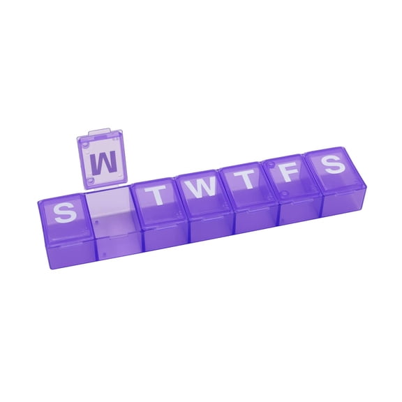 Ezy Dose Weekly 7-Day Pill Organizer, X-Large Vitamin and Medicine Box, Easy-Open Lids, Purple