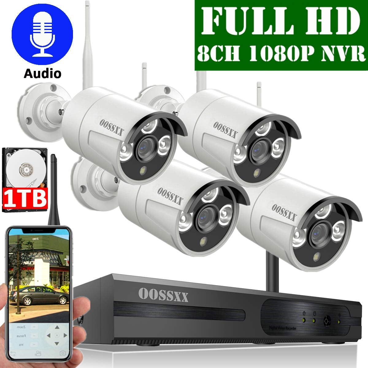 Dual Antennas Wireless Enhanced】 2K 3.0MP Wireless Security Camera System,  Surveillance NVR Kits with 1TB Hard Drive, 4Pcs HD WiFi Security Cameras,AI  Detection with Audio - Walmart.com