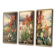 thumbnail image 3 of Designart "Retro Illustration Blooming Red Tulips III" Wildflowers Framed Wall Art Set Of 3 - Red Traditional Frame Canvas Set For Living Room Decor, 3 of 6
