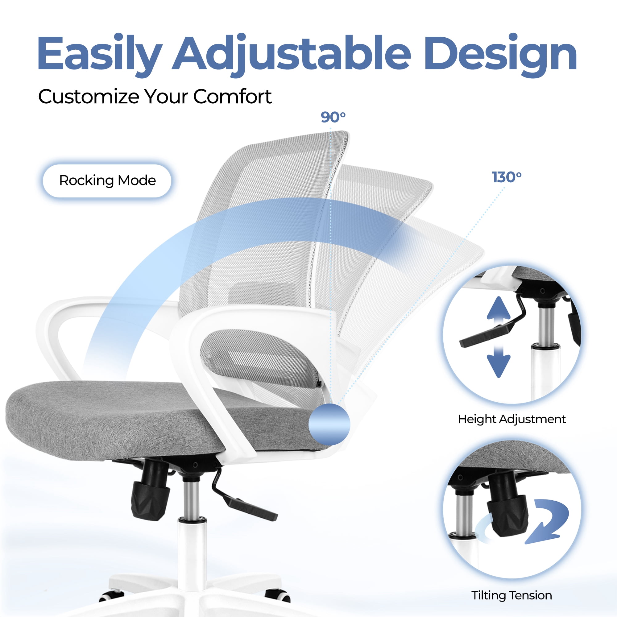 CELTOSS Ergonomic Home Office Chair, Mid Back Lumbar Support Desk Chair, Adjustable Height with Armrests for Adults, Gray