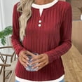 thumbnail image 6 of Fashion Plus Size Shirts for Womens Fall Fake Two-piece Round Neck Button Pullover Brushed Long-sleeved T-shirt, 6 of 7