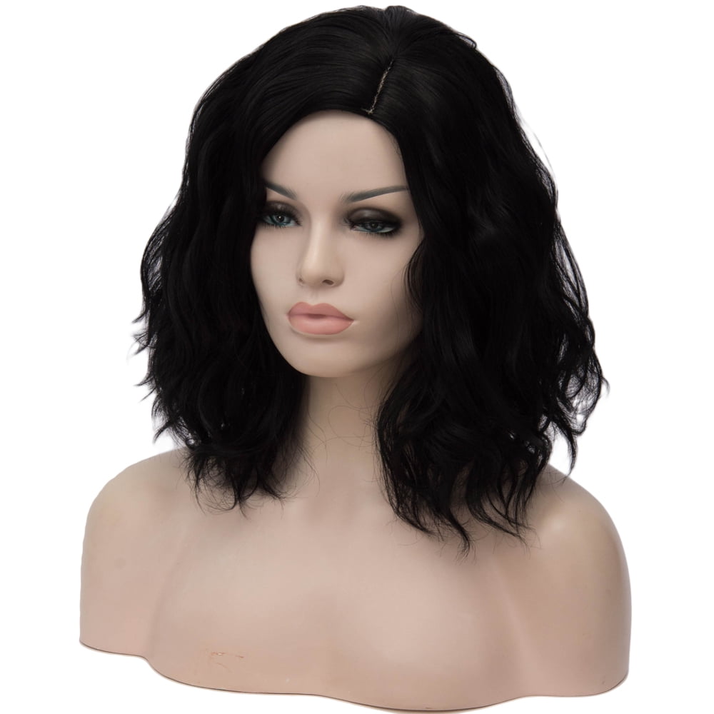 BERON Black Short Wigs Women Girls Curly Wavy Hair Wig 14" Body Bob Cosplay Party or Daily Use Wigs