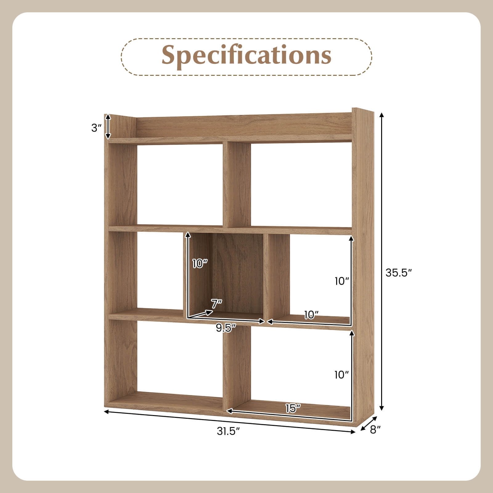 Costway 1 PCS 7-cube Bookcase 3-tier Open Storage Shelf with Anti-tipping Kits for Living Room Natural