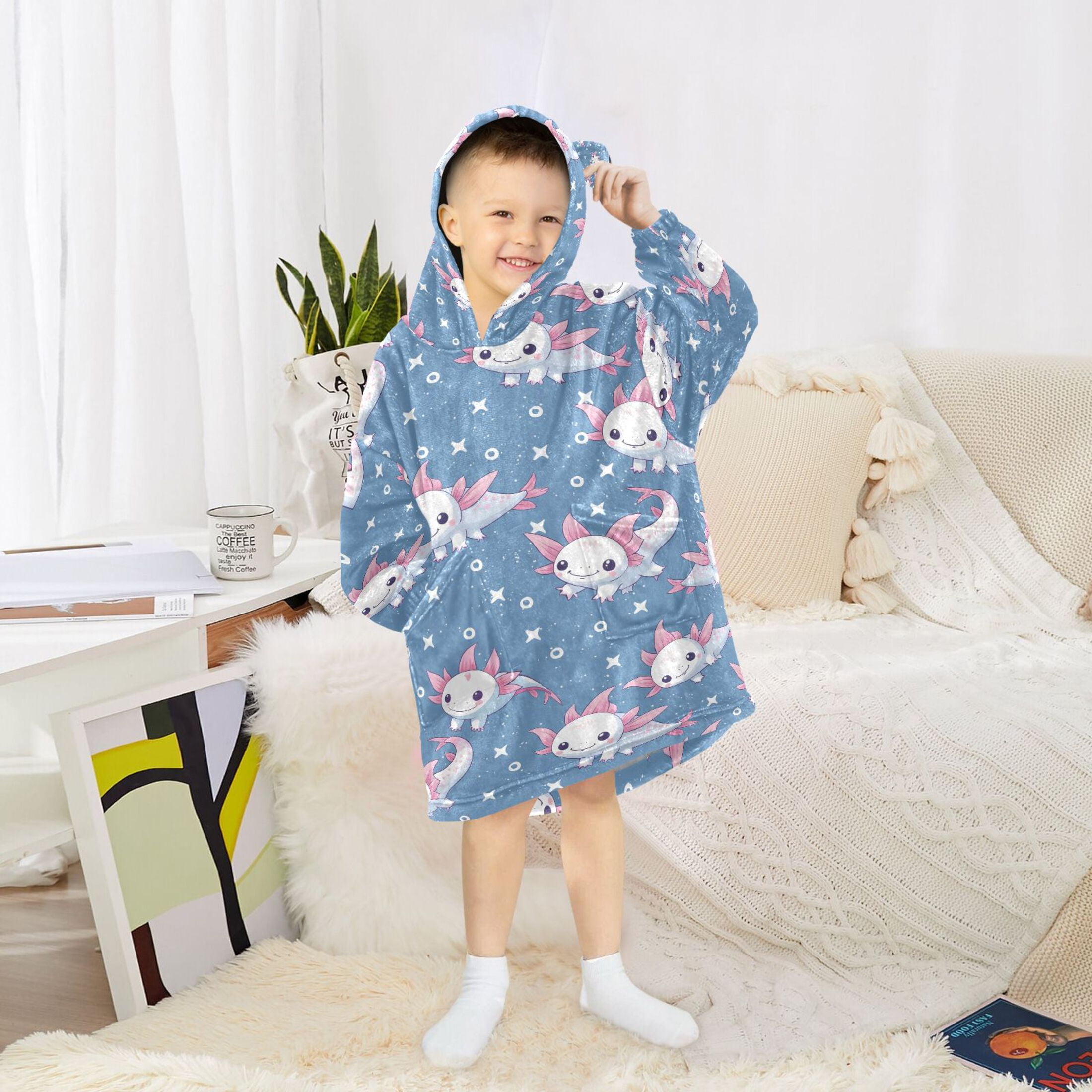 joogoo Wearable Blanket Cute Axolotl Hoodie for Oversized Sherpa Hooded 3-14 YR M