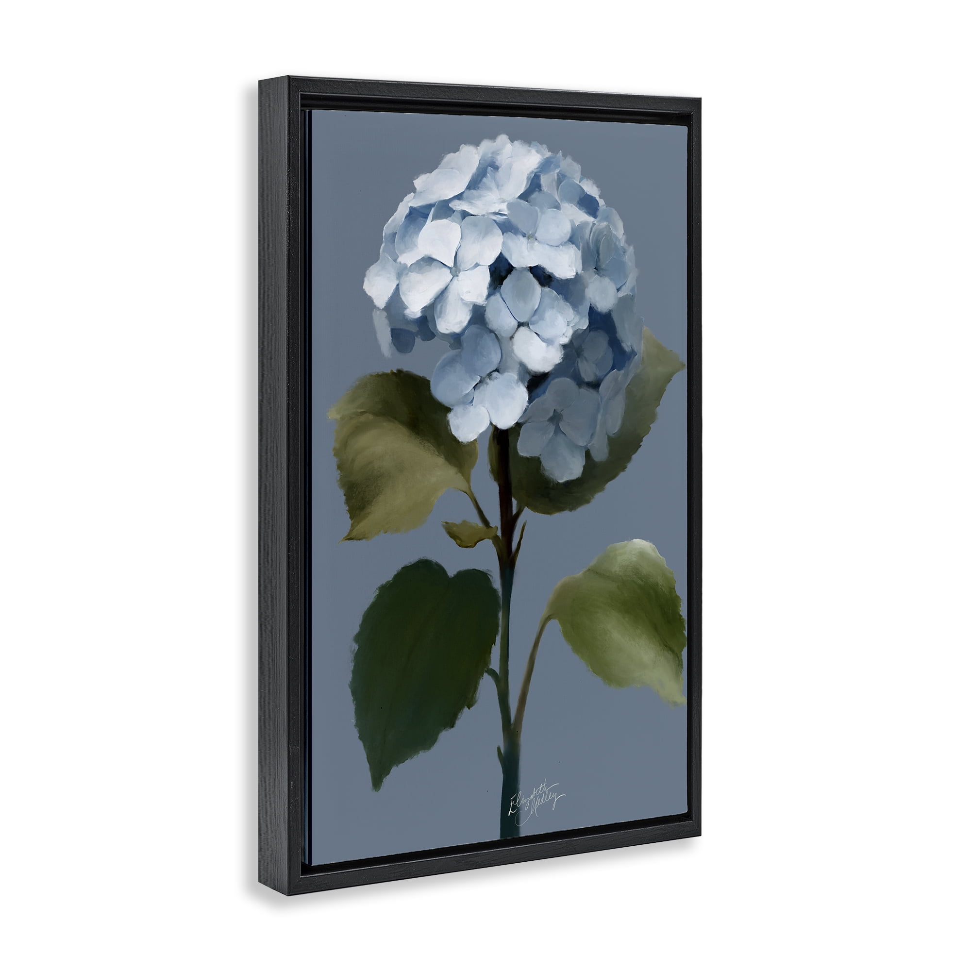 Stupell Industries Delicate Blue Hydrangea Plants & Flowers Painting Black Floater Framed Canvas Art Print Wall Art, 17 x 25