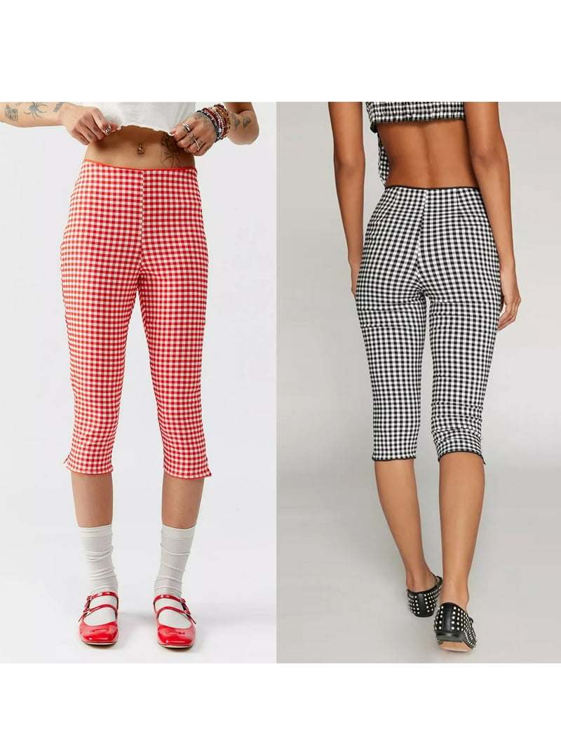 Michellecmm Women Capri Pants, Low Waist 3/4 Length Plaid Pants