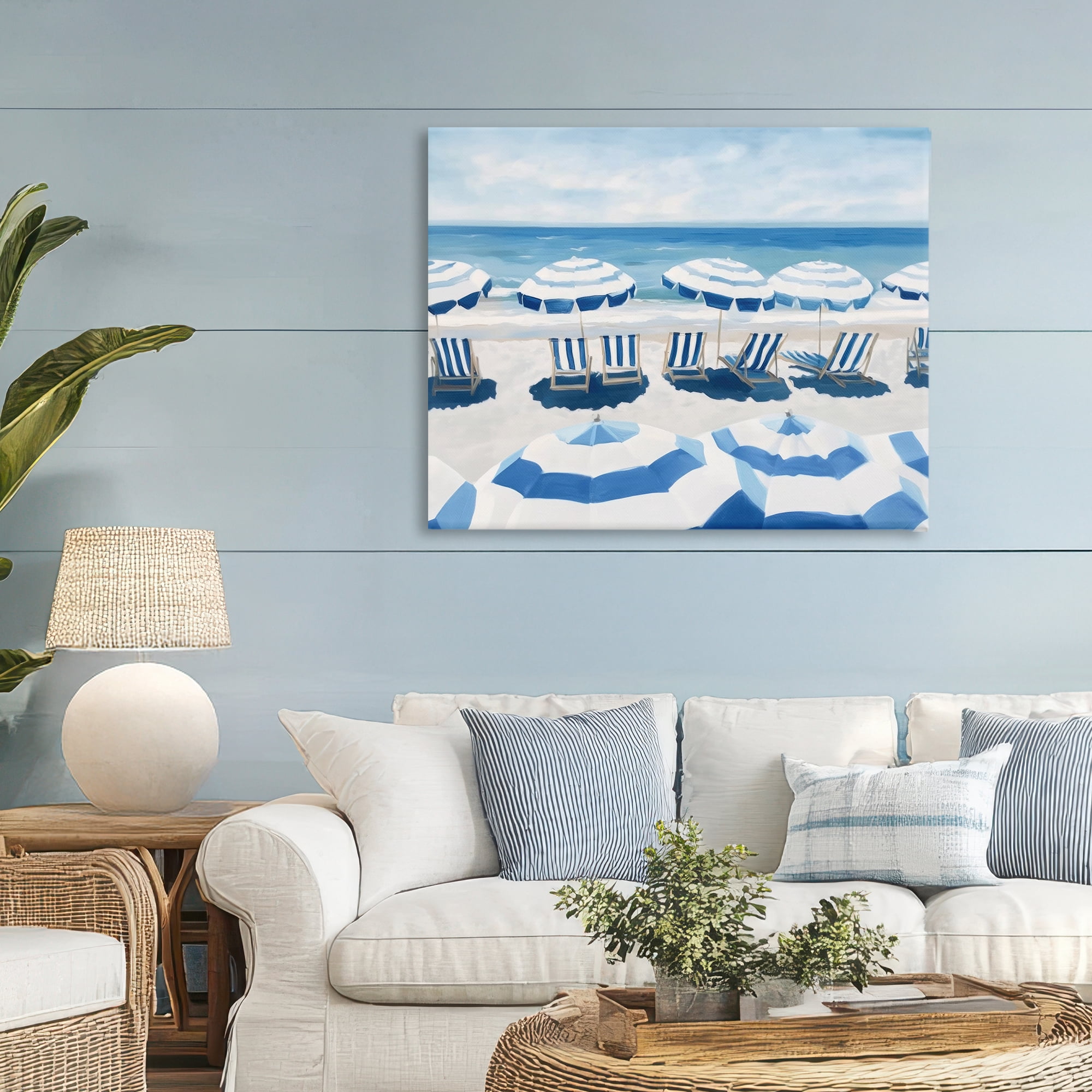 Stupell Industries Beach Nice Blue Striped Umbrellas Canvas Wall Art, design by Sisi and Seb