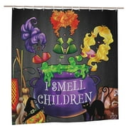 72x72in Halloween I Smell Children Shower Curtain Witches Broom Home Bath Bathtub Decorations Machine Washable with Hooks