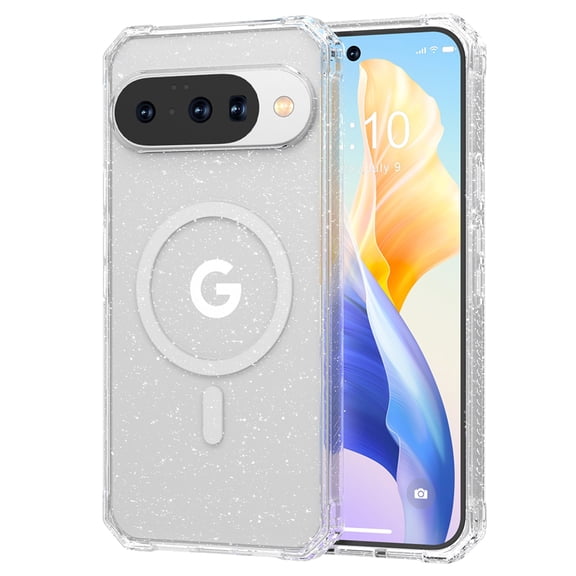 ELEHOLD For Google Pixel 10 /10 Pro Magnetic Shock-Absorbent PC TPU Matte Protective Case with Mag-safe Accessories Compatibility,Glitter Clear